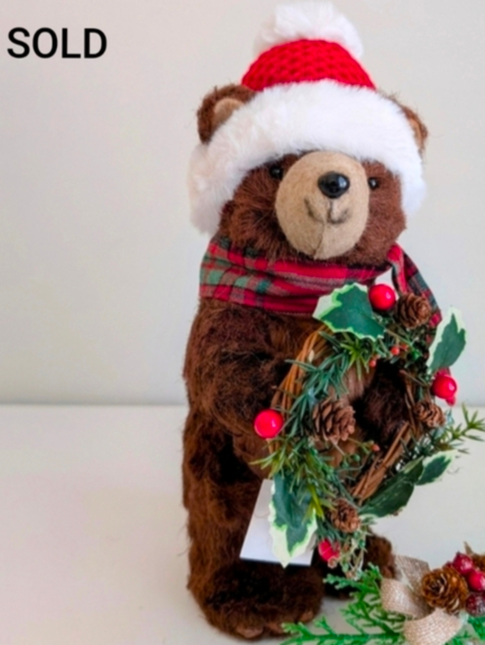 Handmade Natural Fiber Brown Bear Figure 13" Rustic Christmas Holiday Decor NWT
